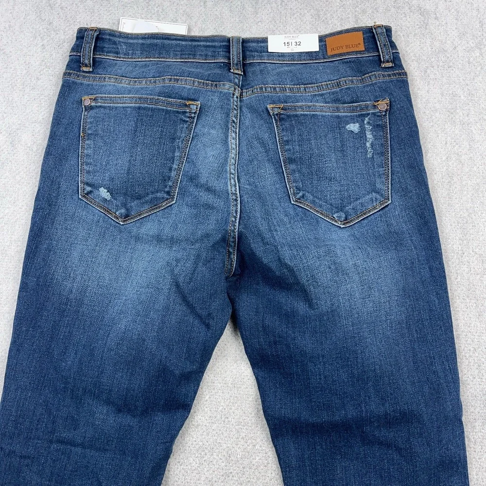 Judy Blue Skinny Jeans Women 15 32 Mid Rise Waist Med Wash Distressed Holes NEW